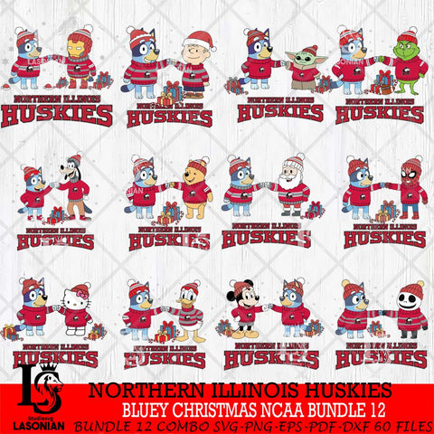 Northern Illinois Huskies  Bluey friends christmas NCAA Bundle File Cut,Bundle NCAA SVG DXF EPS PNG FILE, Digital Download,Instant Download, Silhouette