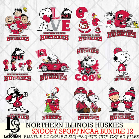 Northern Illinois Huskies  Snoopy NCAA Bundle 12 SVG Svg Eps Dxf Png File, Digital Download