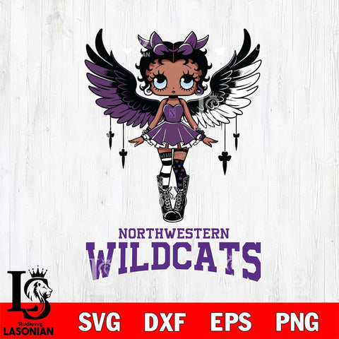 Northwestern Wildcats Anglel Black Fan Girl Betty Boop, Svg Eps Dxf Png File, Digital Download
