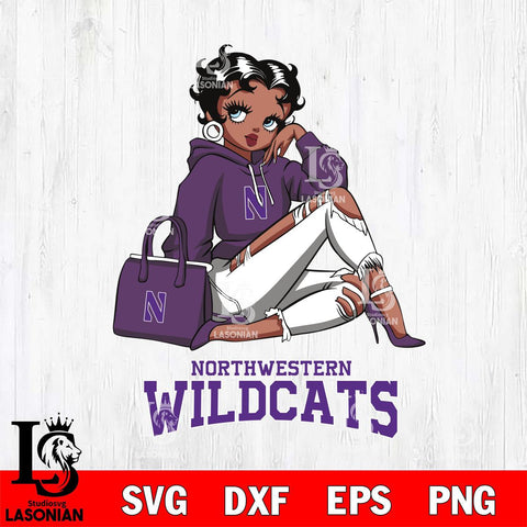 Northwestern Wildcats Awesome Black Fan Girl Betty Boop, Svg Eps Dxf Png File, Digital Download