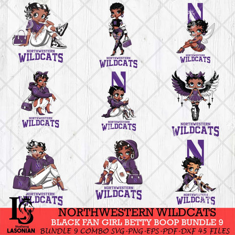 Northwestern Wildcats Black Fan Girl Betty Boop Bundle 9, Svg Eps Dxf Png File, Digital Download