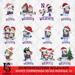 Northwestern Wildcats Bluey Christmas NCAA Bundle 12 Cricut File Cut Files , Bluey Cricut , Christmas Svg , Bluey svg , Digital Download, dxf eps png pdf file