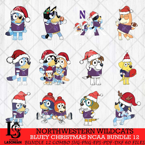 Northwestern Wildcats Bluey Christmas NCAA Bundle 12 SVG Eps Dxf Png File, Digital Download, Instant Download