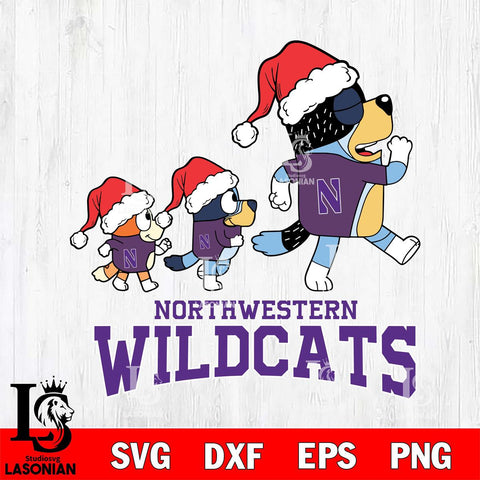 Northwestern Wildcats Bluey Family Christmas Svg Eps Dxf Png File, Digital Download