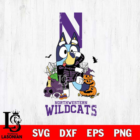 Northwestern Wildcats Bluey Halloween NCAA 2 Svg Eps Dxf Png File, Digital Download, Instant Download