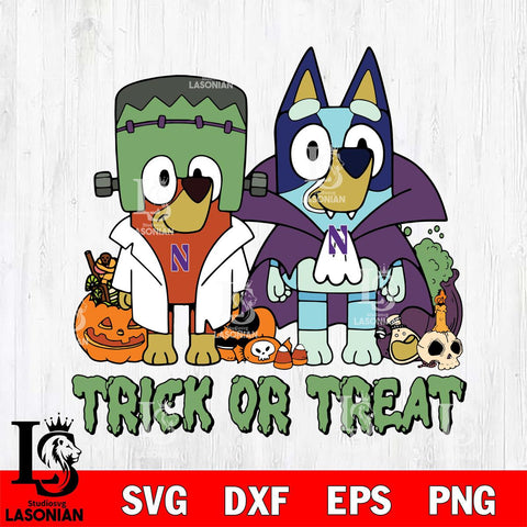 Northwestern Wildcats Bluey Halloween Trick or Treat Svg Eps Dxf Png File, Digital Download, Instant Download