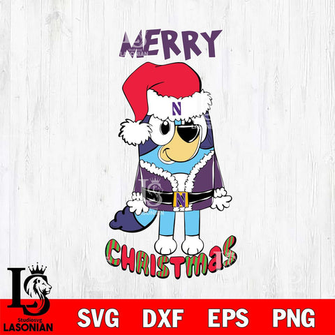 Northwestern Wildcats Bluey Merry Christmas Bluey Santa Claus Svg Eps Dxf Png File, Digital Download