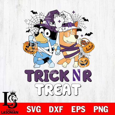 Northwestern Wildcats Bluey Trick or Treat Halloween 2 Svg Eps Dxf Png File, Digital Download, Instant Download