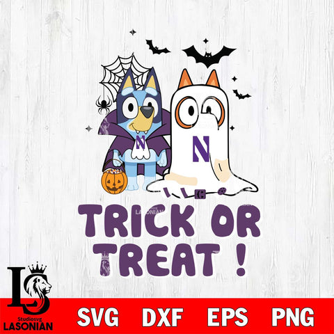Northwestern Wildcats Bluey Trick or Treat Halloween Svg Eps Dxf Png File, Digital Download, Instant Download