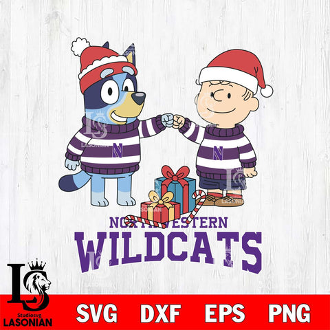 Northwestern Wildcats Bluey With Charlie Brown Christmas File Cut, NCAA SVG DXF EPS PNG FILE, Digital Download,Instant Download, Silhouette