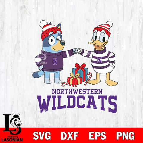 Northwestern Wildcats Bluey With Donald Duck Christmas File Cut, NCAA SVG DXF EPS PNG FILE, Digital Download,Instant Download, Silhouette
