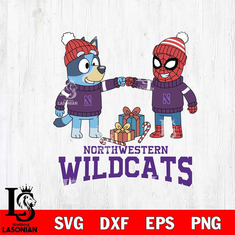 Northwestern Wildcats Bluey With Spider man Christmas File Cut, NCAA SVG DXF EPS PNG FILE, Digital Download,Instant Download, Silhouette