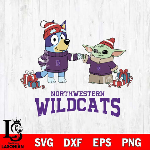 Northwestern Wildcats Bluey With Yoda Christmas File Cut, NCAA SVG DXF EPS PNG FILE, Digital Download,Instant Download, Silhouette