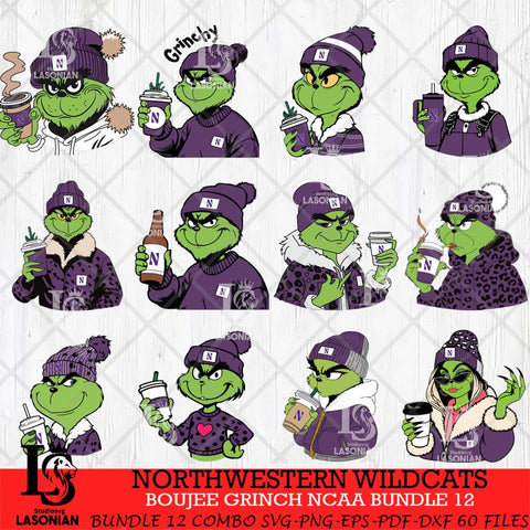 Northwestern Wildcats Boujee Grinch NCAA Bundle 12 SVG Eps Dxf Png File, Digital Download, Instant Download