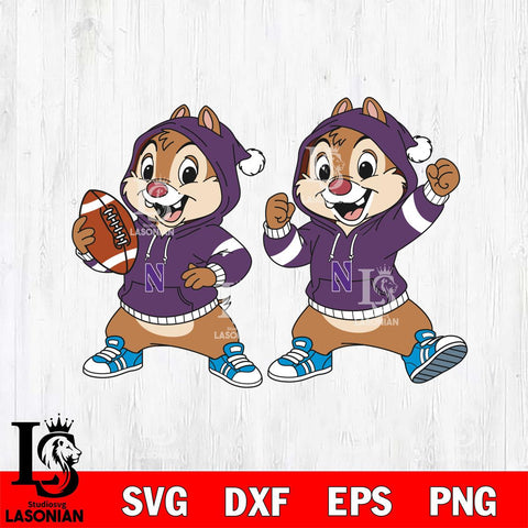 Northwestern Wildcats Chip và Dale Football File Cut, NCAA SVG DXF EPS PNG FILE, Digital Download , Criucut , Silhouette