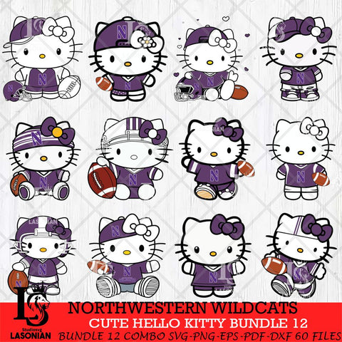 Northwestern Wildcats Cute Hello Kitty Bundle 12 SVG Eps Dxf Png File, NCAA Bundle svg, Digital Download, Instant Download