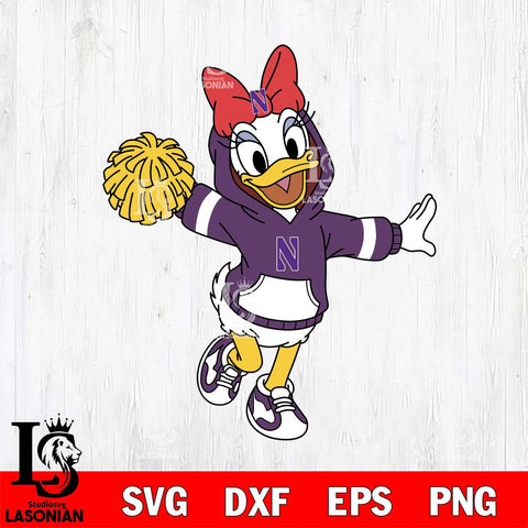 Northwestern Wildcats Daisy Duck Cheerleader Christmas File Cut, NCAA SVG DXF EPS PNG FILE, Digital Download , Criucut , Silhouette
