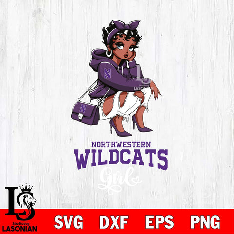 Northwestern Wildcats Fashion Black Fan Girl Betty Boop, Svg Eps Dxf Png File, Digital Download