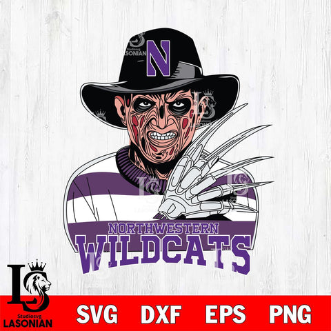 Northwestern Wildcats Freddy Krueger Horror Halloween Svg Eps Dxf Png File, NCAA svg, Digital Download, Instant Download