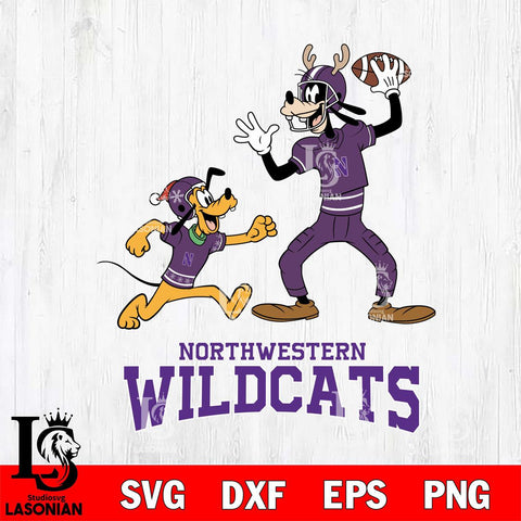 Northwestern Wildcats Goofy & Pluto Football Cricut,Christmas SVG DXF EPS PNG FILE, NCAA Digital Download,Instant Download, Silhouette
