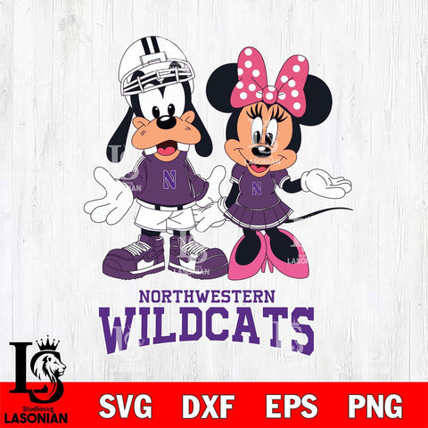 Northwestern Wildcats Goofy and Minnie mouse Football SVG DXF EPS PNG FILE,NCAA svg ,Football Digital Download,Instant Download, Silhouette
