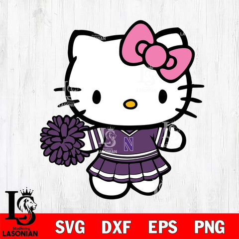 Northwestern Wildcats Hello Kitty Cheerleader 8 Svg Eps Dxf Png File, Digital Download, Instant Download