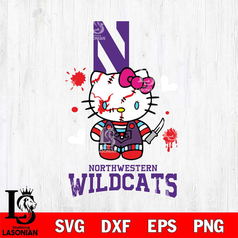 Northwestern Wildcats Hello Kitty Horror 2 Svg Eps Dxf Png File, Digital Download