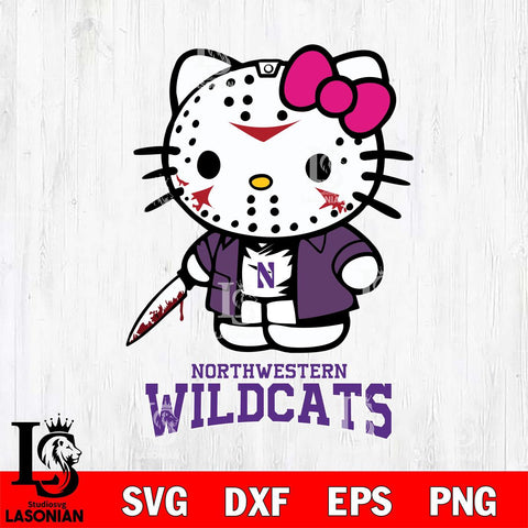 Northwestern Wildcats Hello Kitty Horror 3 Svg Eps Dxf Png File, Digital Download