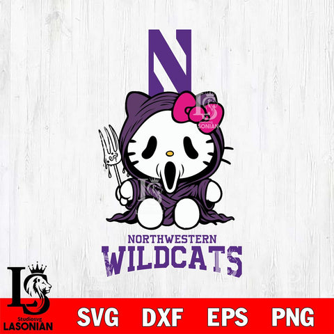 Northwestern Wildcats Hello Kitty Horror 4 Svg Eps Dxf Png File, Digital Download