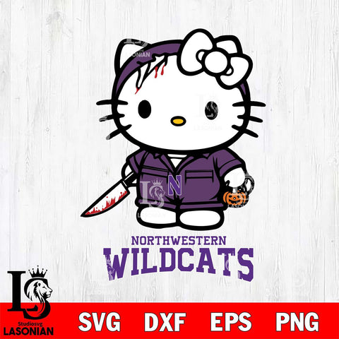 Northwestern Wildcats Hello Kitty Horror 5 Svg Eps Dxf Png File, Digital Download