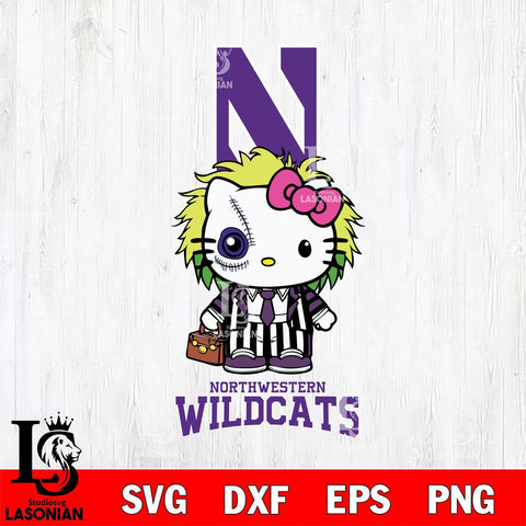Northwestern Wildcats Hello Kitty Horror 8 Svg Eps Dxf Png File, Digital Download