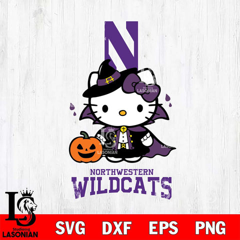 Northwestern Wildcats Hello Kitty Horror 9 Svg Eps Dxf Png File, Digital Download