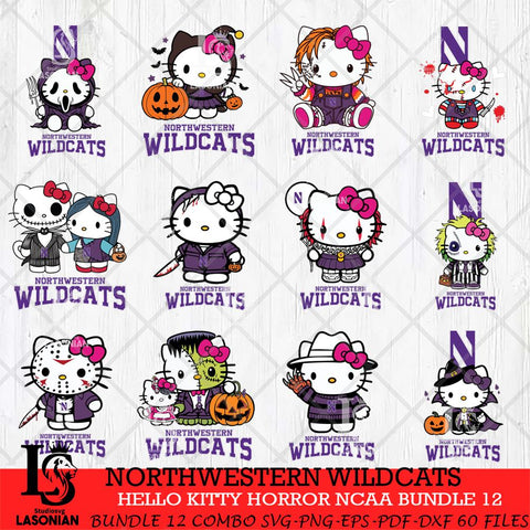 Northwestern Wildcats Hello Kitty Horror NCAA Bundle 12 SVG Svg Eps Dxf Png File, Digital Download