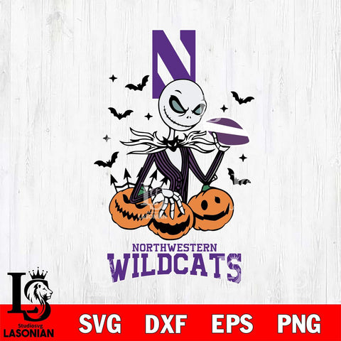 Northwestern Wildcats Jack Skellington 2 halloween Svg Eps Dxf Png File, NCAA svg, Digital Download, Instant Download