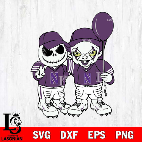 Northwestern Wildcats Jack Skellington And Pennywise Football Svg Eps Dxf Png File, NCAA svg, Digital Download, Instant Download