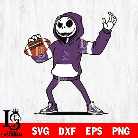 Northwestern Wildcats Jack Skellington Football Christmas File Cut, NCAA SVG DXF EPS PNG FILE, Digital Download , Criucut , Silhouette