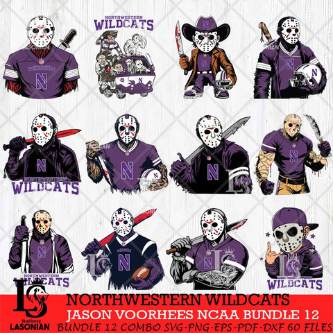 Northwestern Wildcats Jason Voorhees Horror Bundle 12 SVG Eps Dxf Png File, bundle NCAA svg, Digital Download, Instant Download