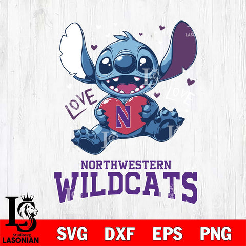 Northwestern Wildcats Love Stitch, Svg Eps Dxf Png File, Digital Download