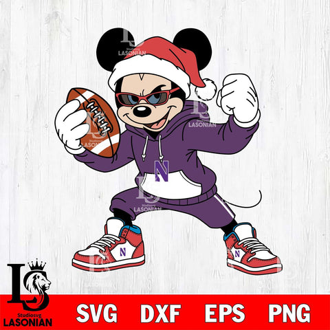 Northwestern Wildcats Mickey Cool Football Christmas File Cut, NCAA SVG DXF EPS PNG FILE, Digital Download , Criucut , Silhouette