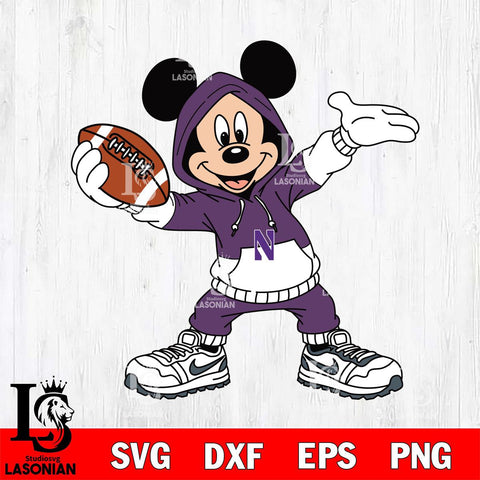 Northwestern Wildcats Mickey Disney Football Christmas File Cut, NCAA SVG DXF EPS PNG FILE, Digital Download , Criucut , Silhouette