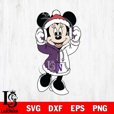 Northwestern Wildcats Minnie Mouse Disney Football Christmas File Cut, NCAA SVG DXF EPS PNG FILE, Digital Download , Criucut , Silhouette