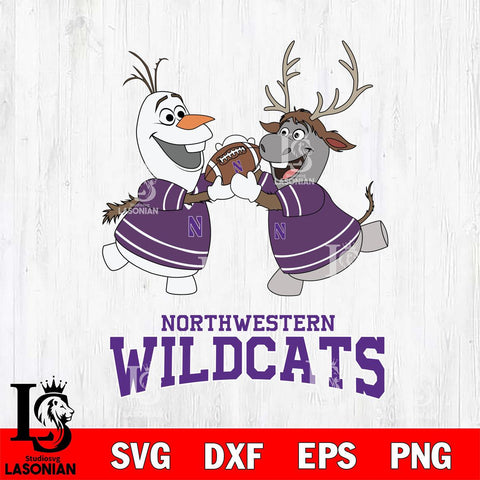 Northwestern Wildcats Olaf & Sven Football Cricut,Christmas SVG DXF EPS PNG FILE, NCAA Digital Download,Instant Download, Silhouette
