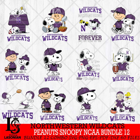 Northwestern Wildcats Peanuts Snoopy Player NCAA Bundle 12 SVG DXF EPS PNG FILE,Snoopy File Cut, bundle NCAA Digital Download,Instant Download, Silhouette