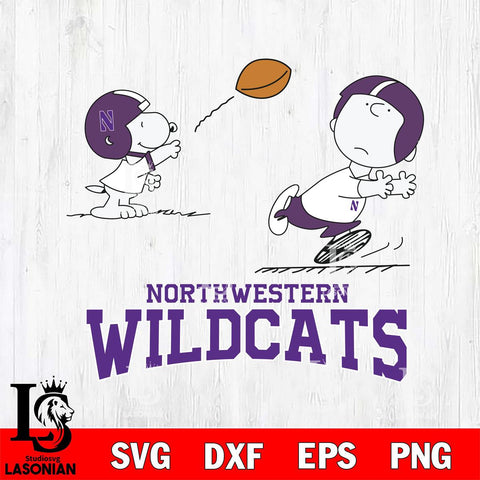 Northwestern Wildcats Peanuts play football SVG DXF EPS PNG FILE,Snoopy File Cut, NCAA Digital Download,Instant Download,Christmas Silhouette