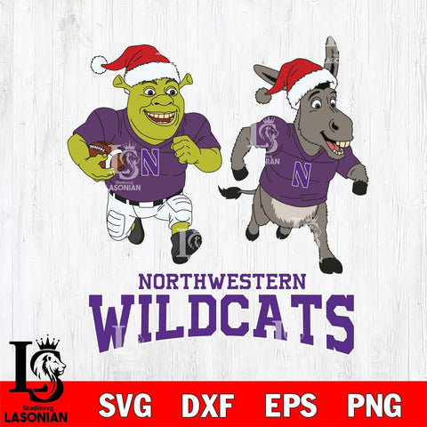 Northwestern Wildcats Shrek and Donkey Football Cricut,Christmas SVG DXF EPS PNG FILE, NCAA Digital Download,Instant Download, Silhouette