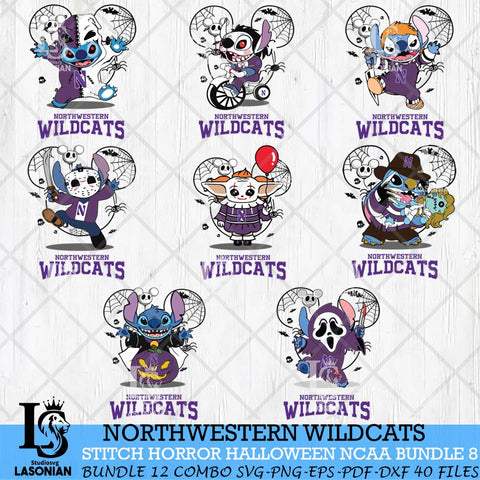 Northwestern Wildcats Stitch Horror Halloween Bundle NCAA Svg Eps Dxf Png File, Digital Download, Instant Download