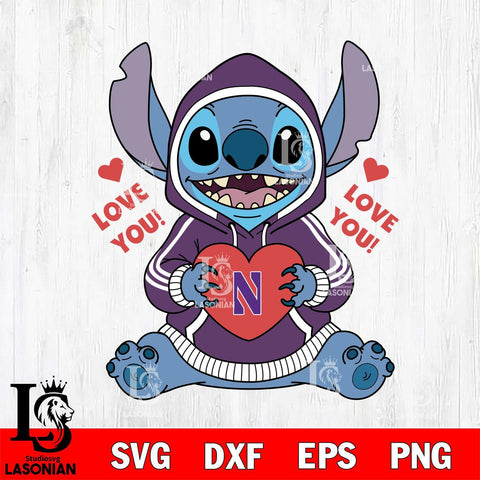 Northwestern Wildcats Stitch Love You File Cut, NCAA SVG DXF EPS PNG FILE, Digital Download , Criucut , Silhouette