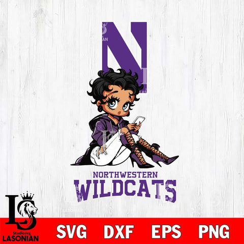 Northwestern Wildcats Style Black Fan Girl Betty Boop, Svg Eps Dxf Png File, Digital Download