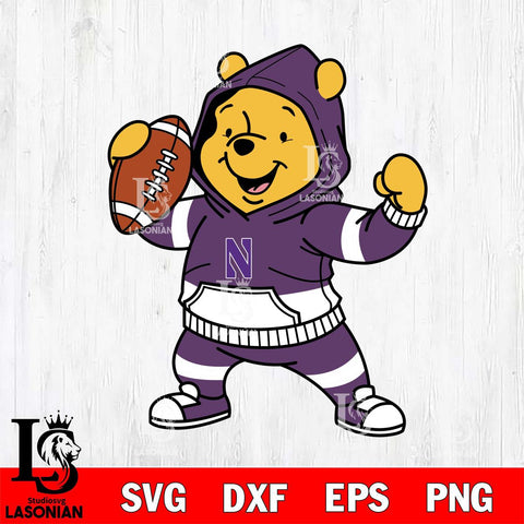 Northwestern Wildcats Winnie The Pooh Disney Football Christmas File Cut, NCAA SVG DXF EPS PNG FILE, Digital Download , Criucut , Silhouette