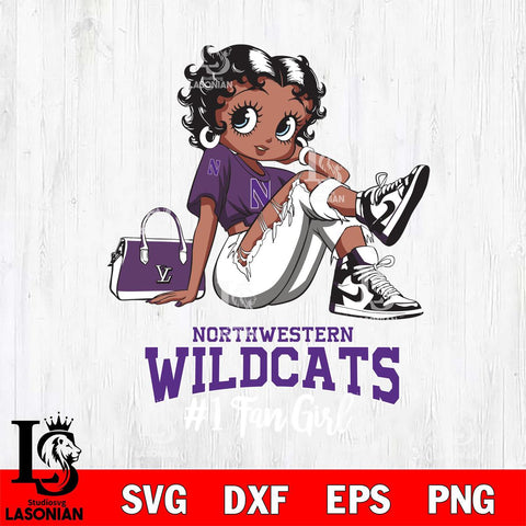 Northwestern Wildcats #1 Black Fan Girl Betty Boop, Svg Eps Dxf Png File, Digital Download